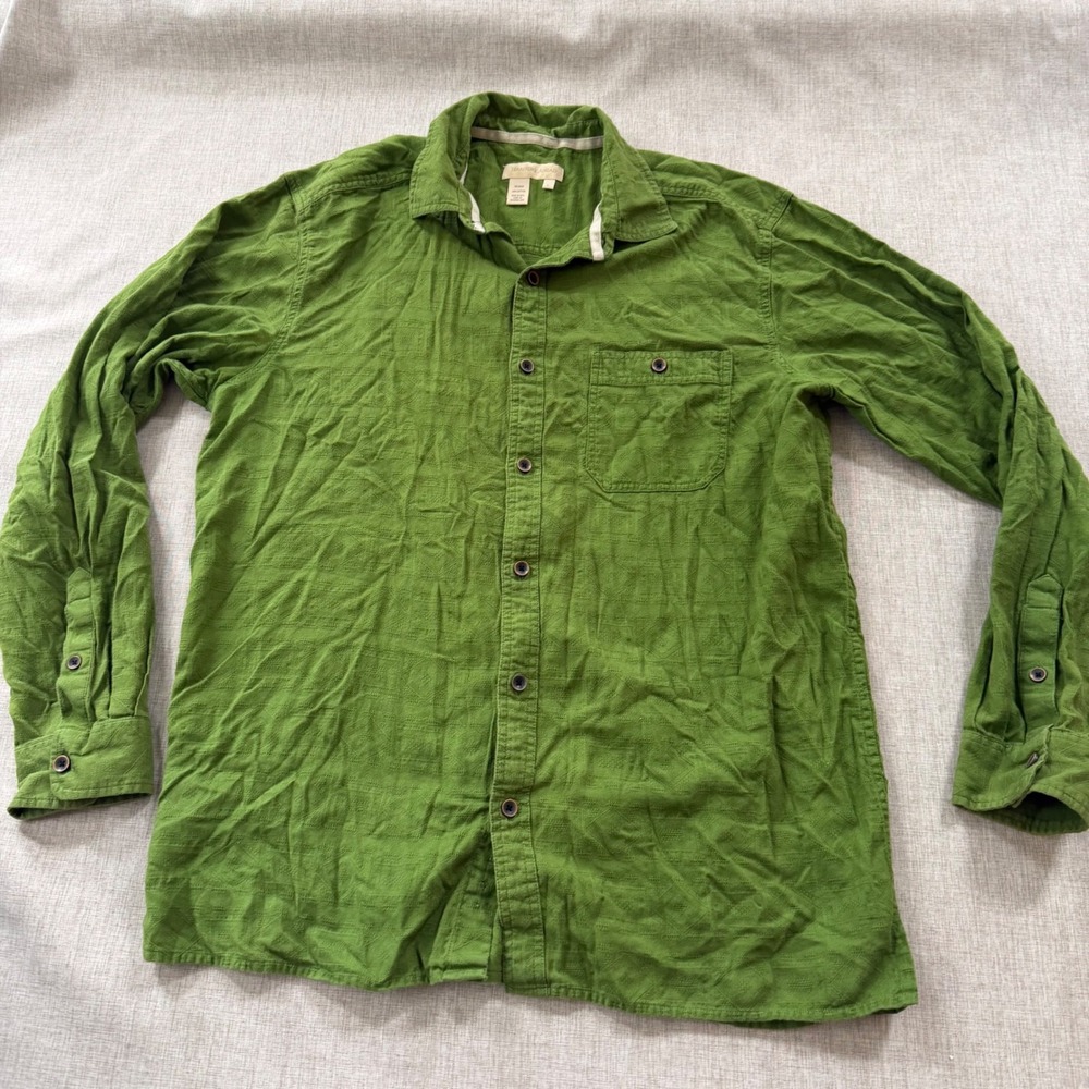 Territory Ahead Shirt Mens Large Woven Green Jacquard Cotton Button Down Granola